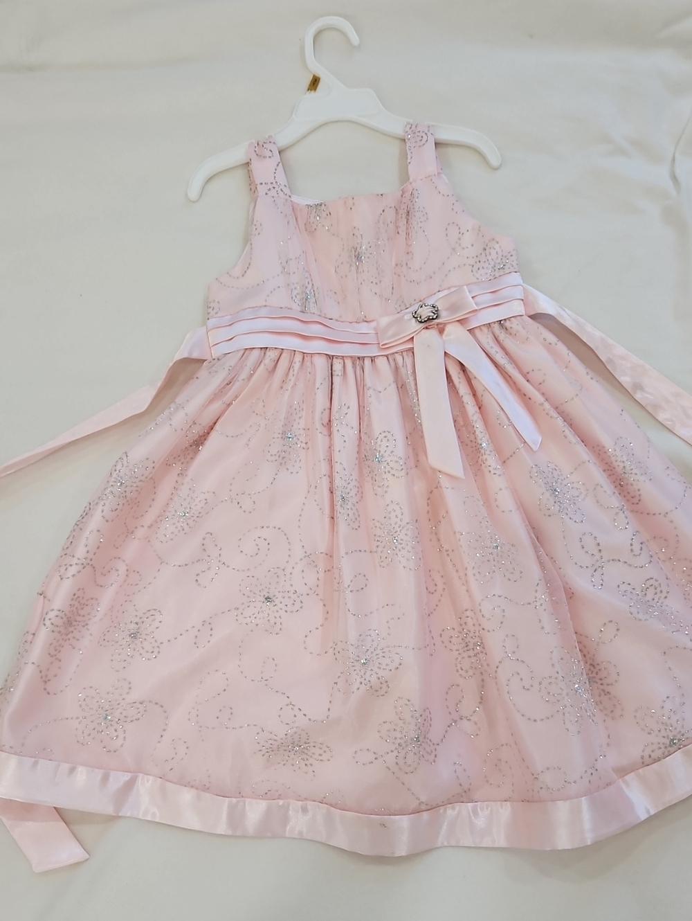Girls Pink Glitter Flower Party Dress with Satin Bow